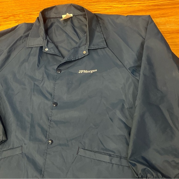 VINTAGE JPMORGAN CHASE BANK SHEEN XL WALL STREET RAIN JACKET COAT Cardinal - Picture 2 of 8